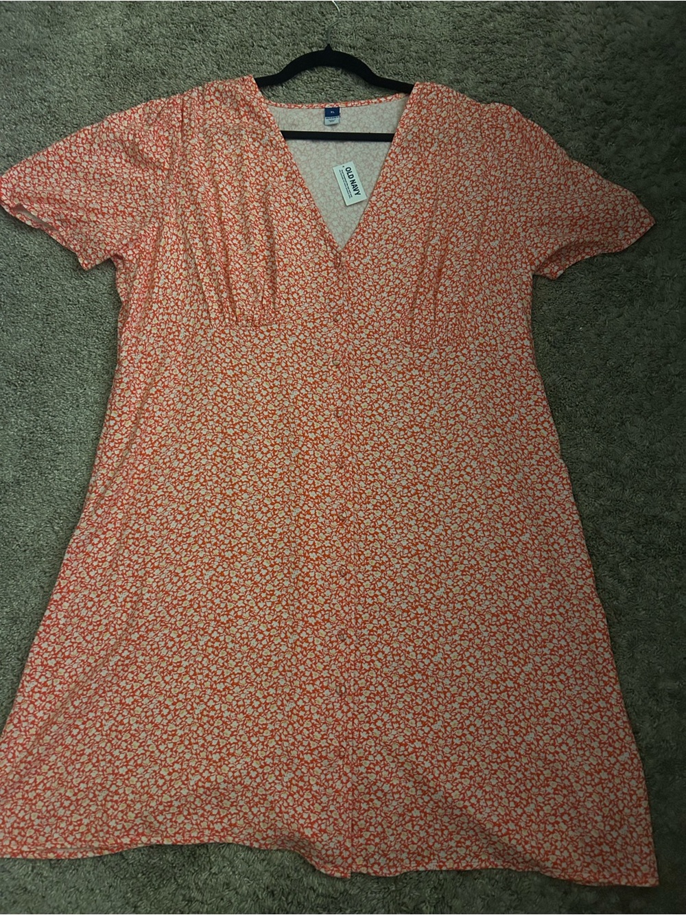 Old Navy Coral Micro-Flower V-Neck Mini Dress